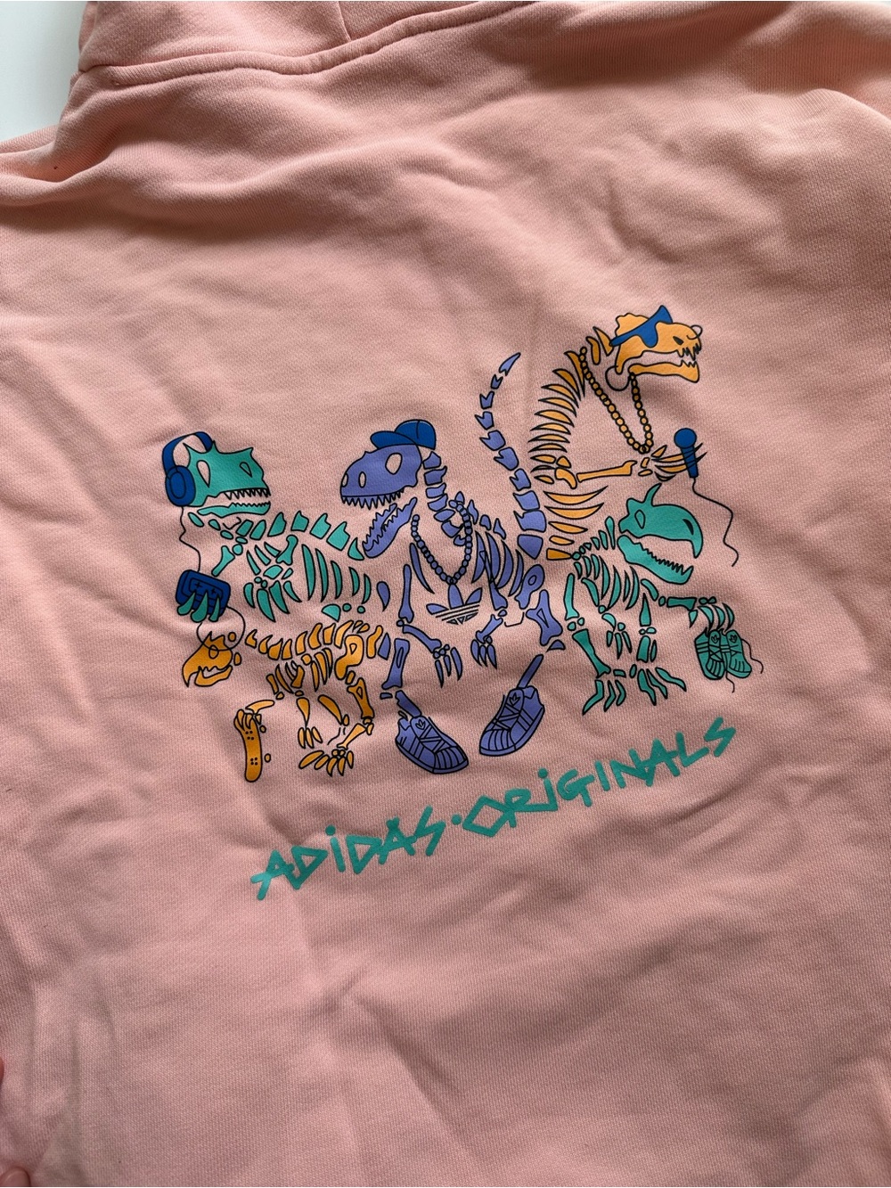 Adidas Originals Pink Hoodie with Dino Skeleton Graphic